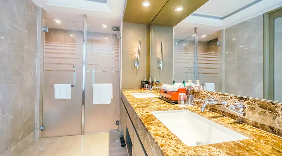 Marble Walk-in Shower and Vanity Remodel